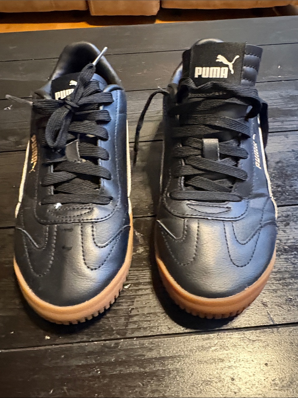 Puma Black Leather Sneakers with Gum Outsole